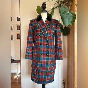 Vintage PORTS International Tartan Blazer - Velvet Collar Blazer and Skirt Set